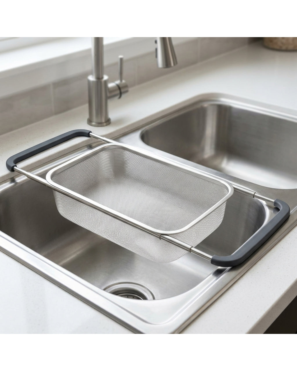 Bestd Expandable Over-Sink Mesh Draining Basket 39-56 cm Stainless Steel - Lifestyle view