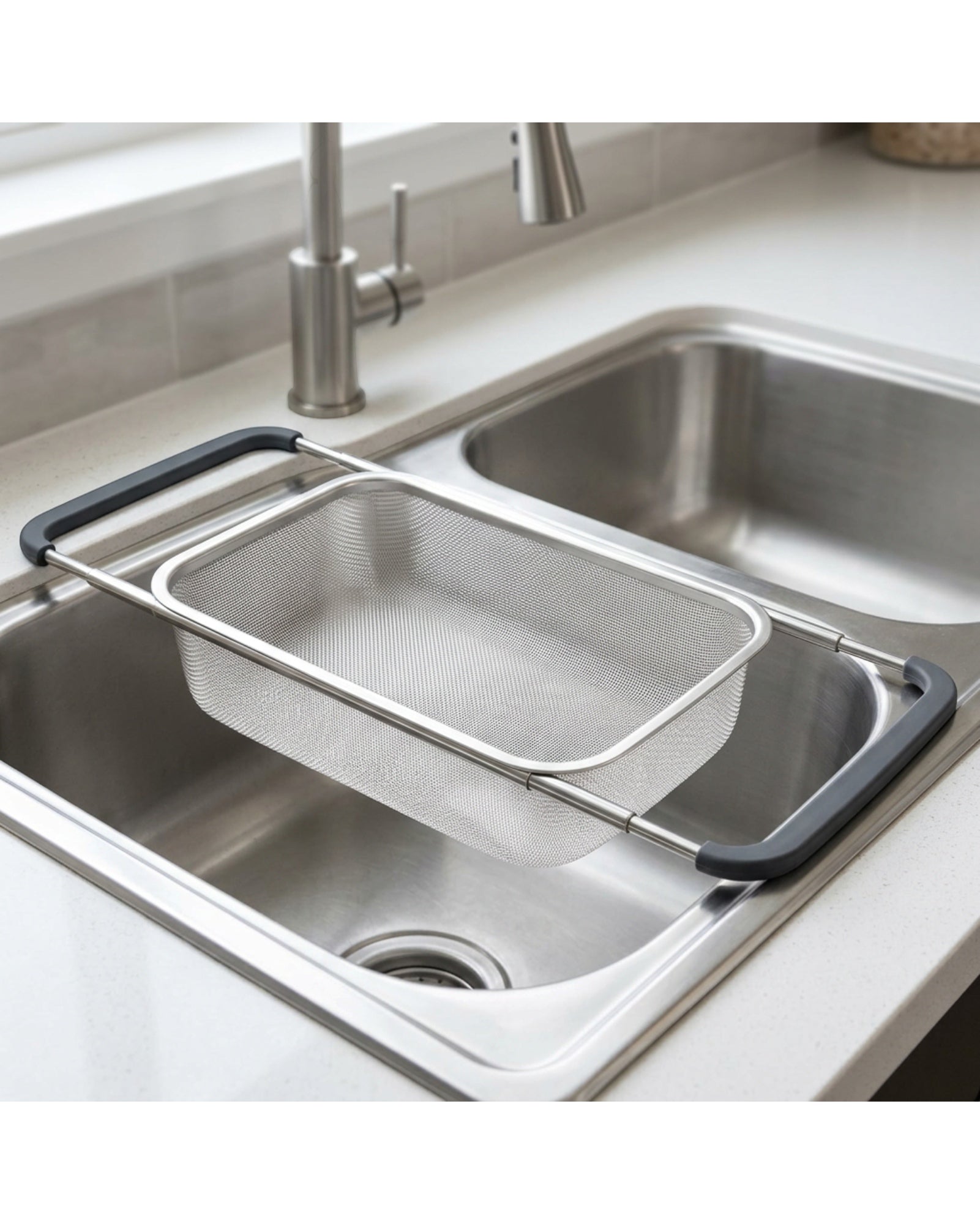 Bestd Expandable Over-Sink Mesh Draining Basket 39-56 cm Stainless Steel - Lifestyle view