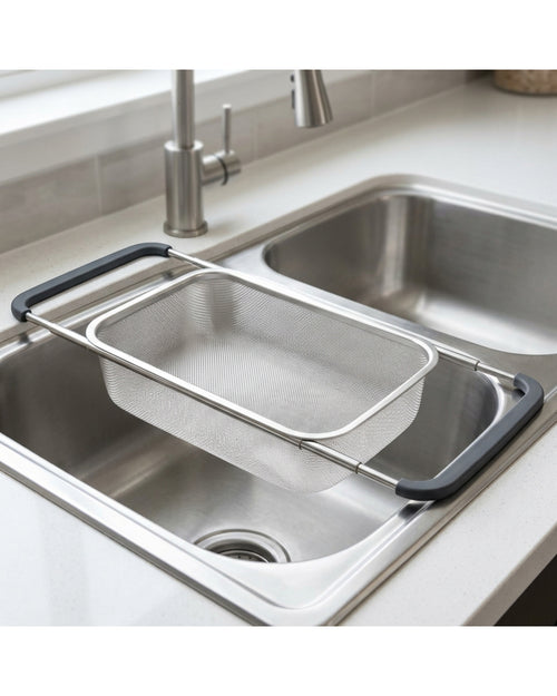 Bestd Expandable Over-Sink Mesh Draining Basket 39-56 cm Stainless Steel - Lifestyle view