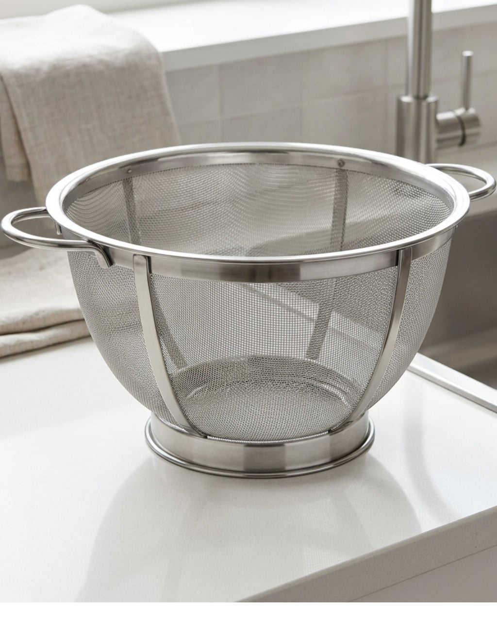 Bestd Footed Fine-Mesh Draining Colander 28 cm Stainless Steel - Lifestyle view